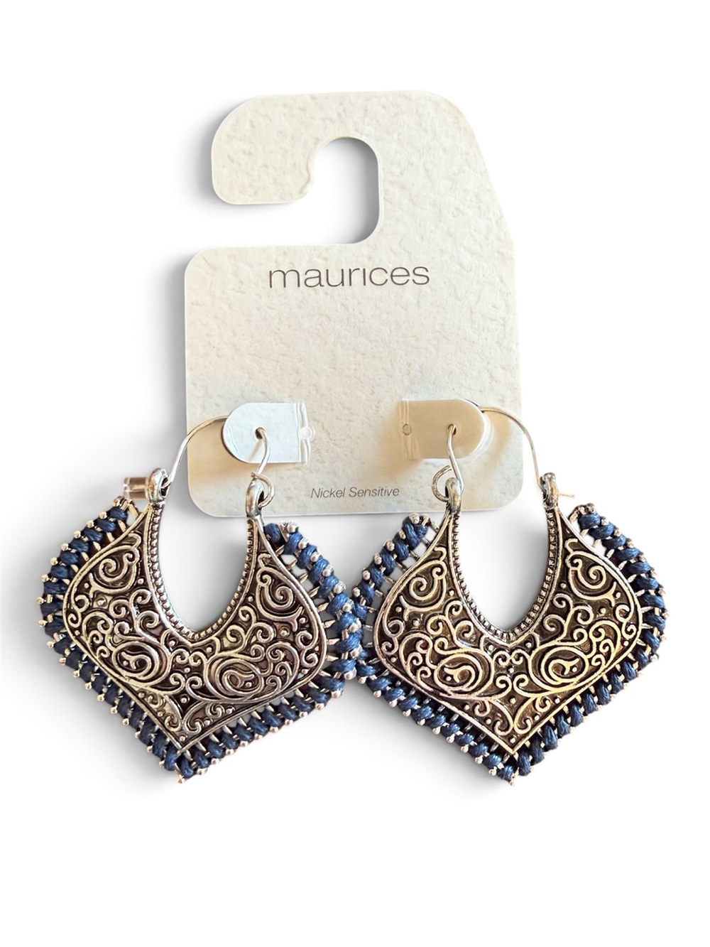 Maurices Silver & Navy Boho Filigree Drop Earrings